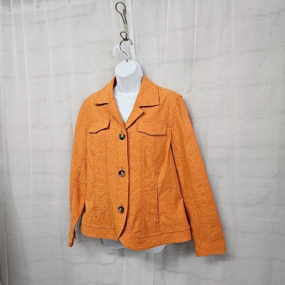 Coldwater Creek Orange Floral Embroidered Jacket Boho 16 - Picture 8 of 14